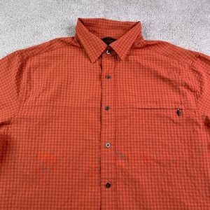 Eddie Bauer Shirt Mens Large Orange Checkered Performance Fishing Vented